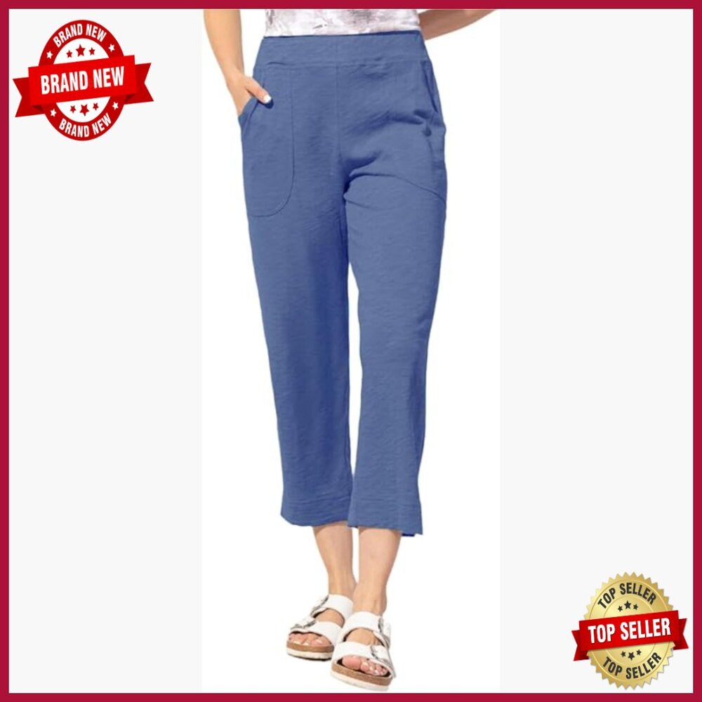 Cotton Pull-On Capri Pants With Pockets, Relaxed Fit, Casual Wear